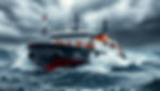 A small-sized ship surrounded by turbulent waves