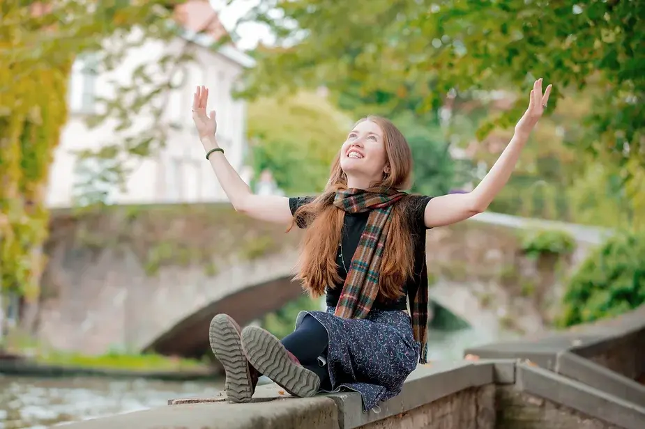 Gratitude, a human virtue, being practiced by a woman