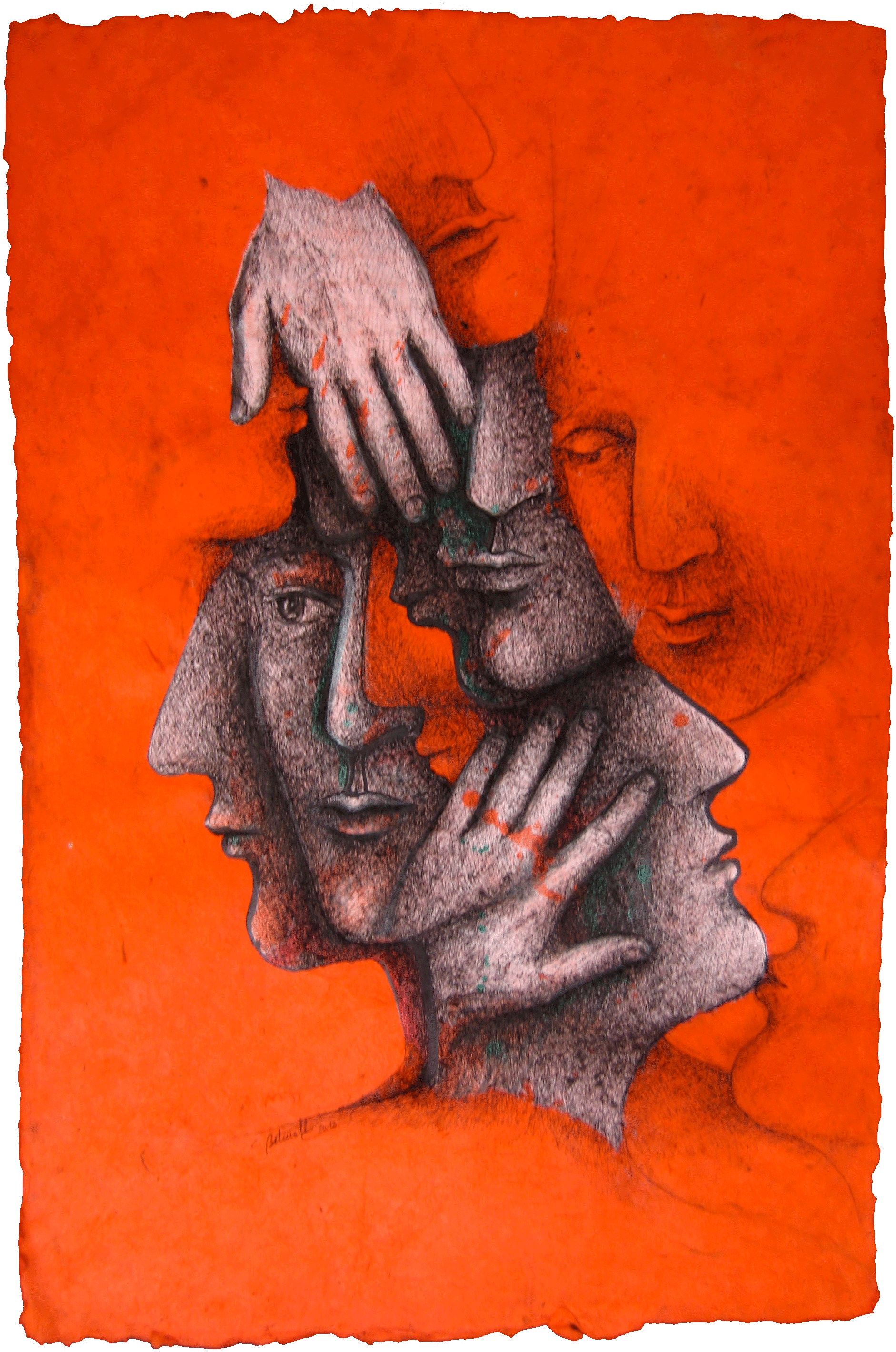 Christophe Betmalle, Untitled, ink, watercolor and collage on Nepali paper, 50 x 70 cm