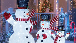 Decoración familiar de muñeco de nieve 3D iluminado de 3 piezas