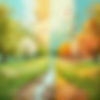 split illustration of spring on the left changing to fall