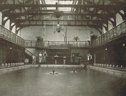 Vintage phtoography of an indoor swimming pool