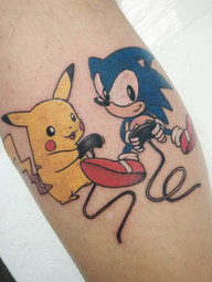 Sonic and pikachu Gamer tattoo