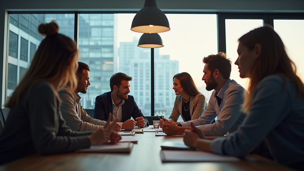 Eye-level view of a tech team brainstorming in a collaborative space
