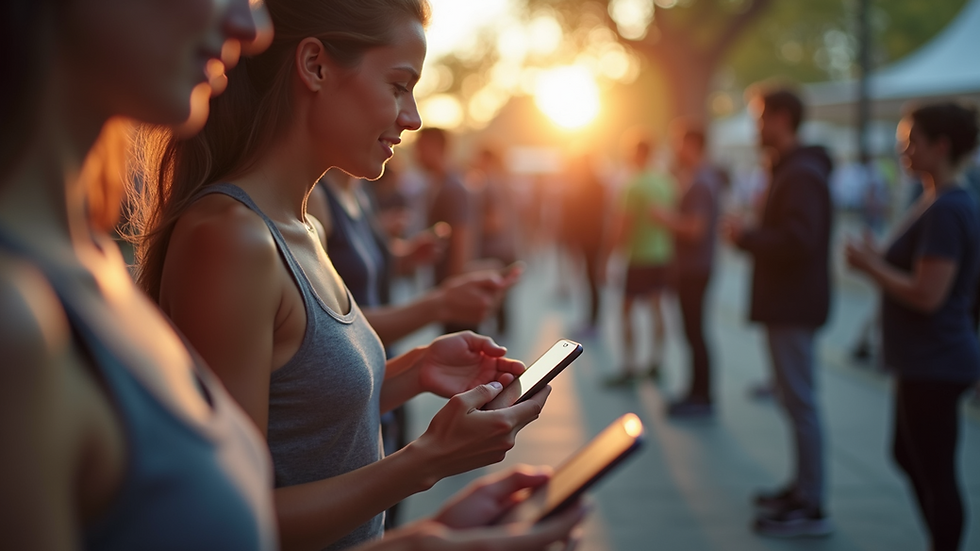 Eye-level view of a group of people using fitness apps