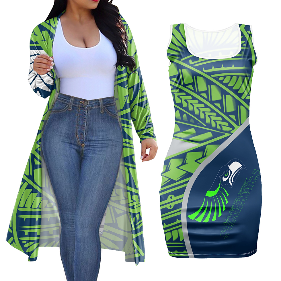 Thumbnail: Tribal Design Custom NFL Plus Size 2 Piece Women Cardigan Kimono Jacket Tight