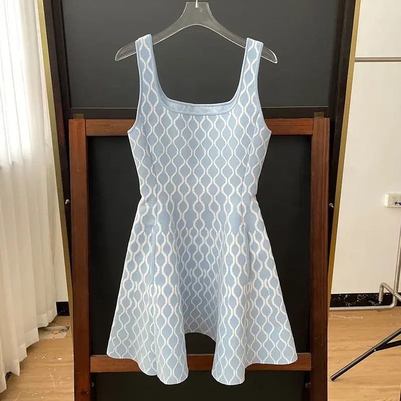 Thumbnail: 2024 High Quality Autumn New Women Blue French Fashion U-Shaped Hemline Sleeve