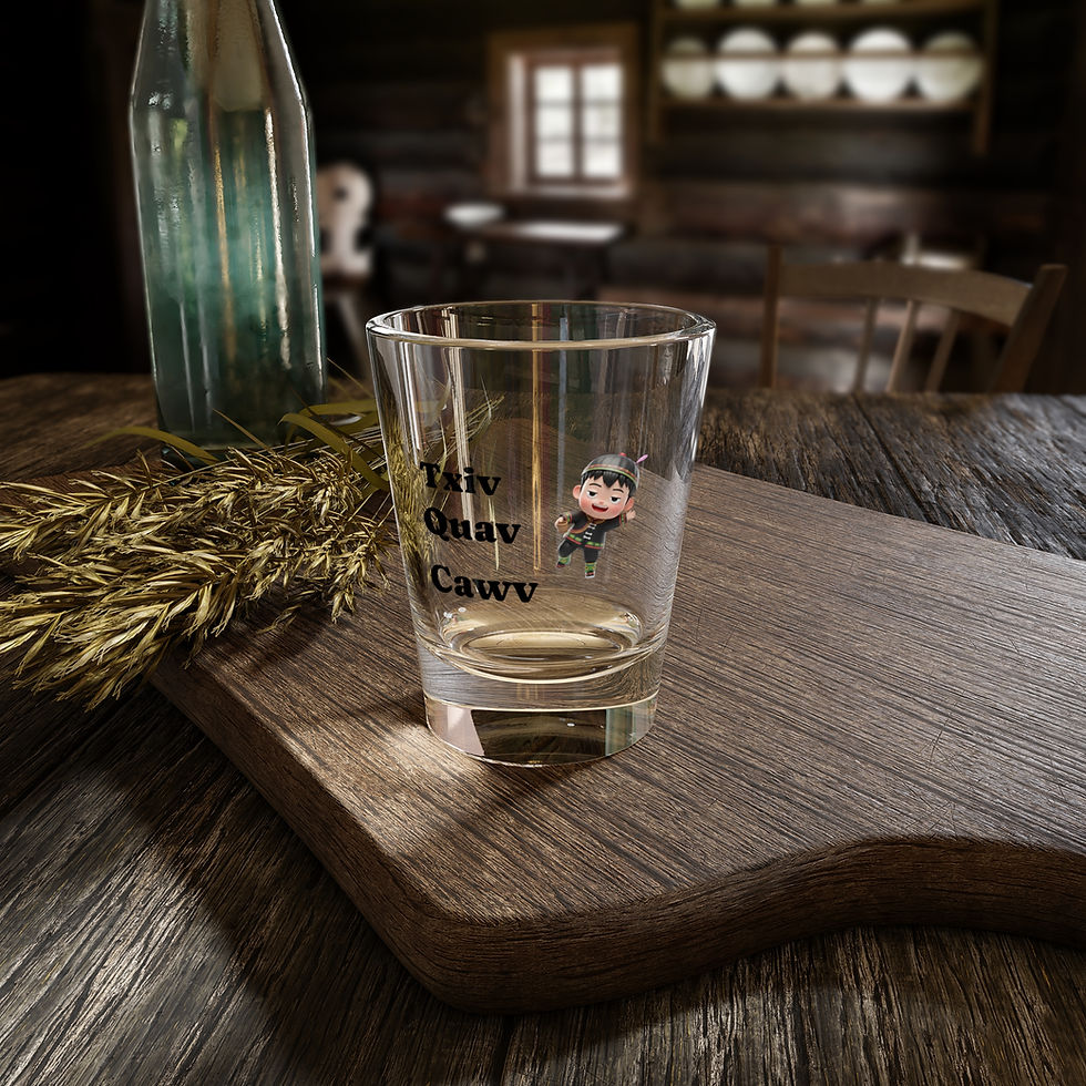 Thumbnail: Cute Character Shot Glass with 'Txiv Quav Cawv'  — 1.5oz Novelty Party Gift