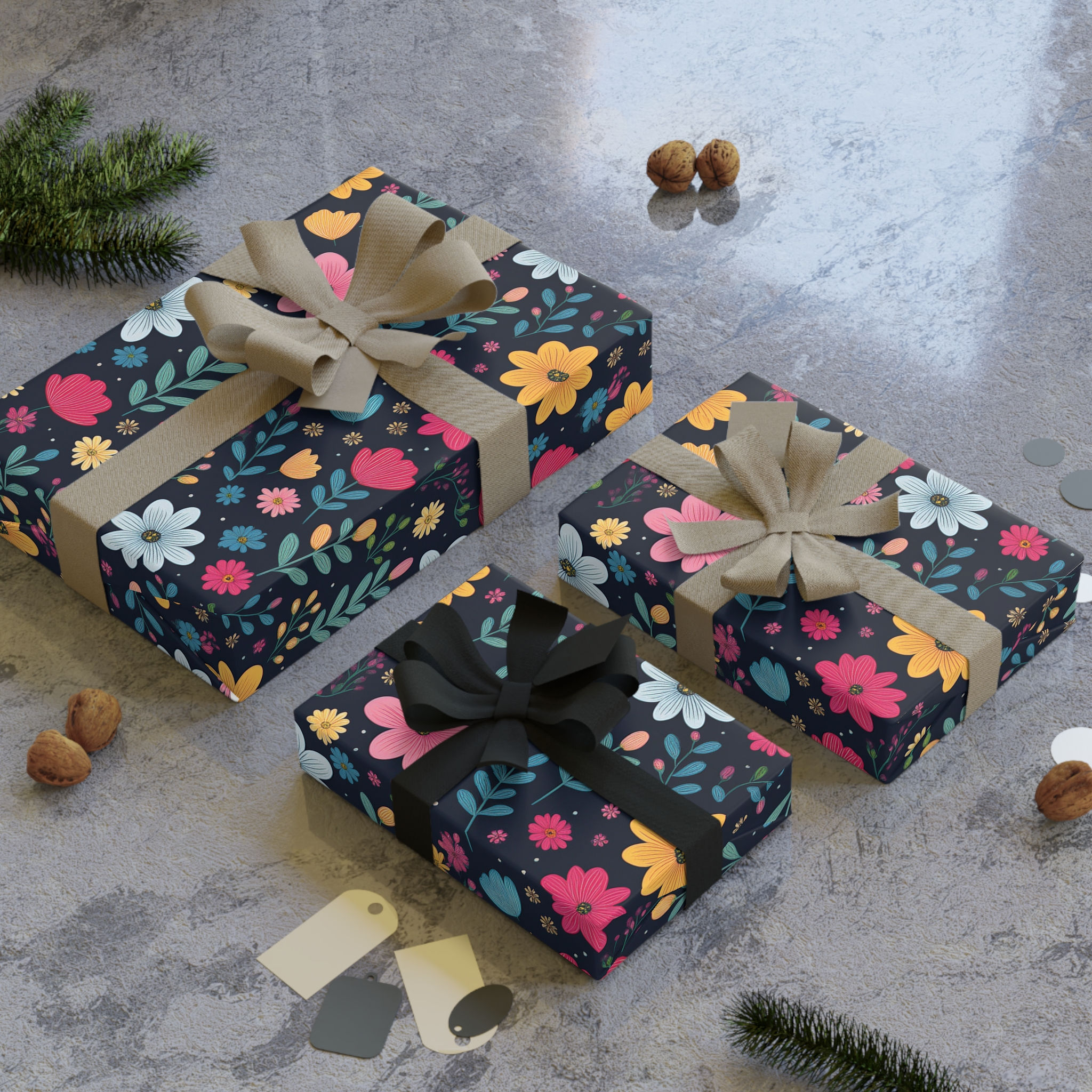 Gift Wrapping Flower Pattern Paper Rolls, 1pc