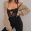 Thumbnail: White Women Sweater Shrugs Cropped Top Full Lantern Sleeve Knitwear Pullover Sex