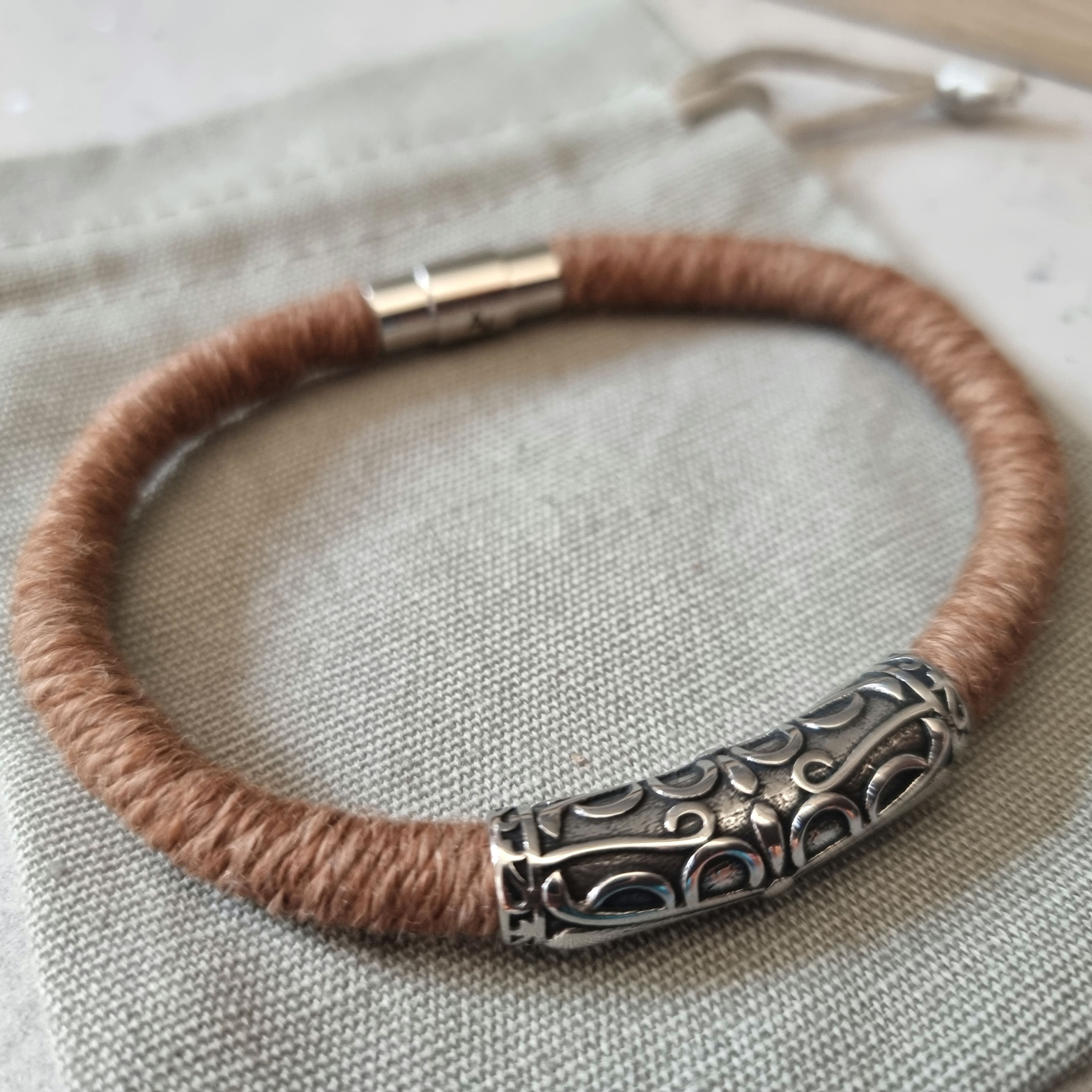 Men's Bracelet with Tunnel Bead - Nutty Brown