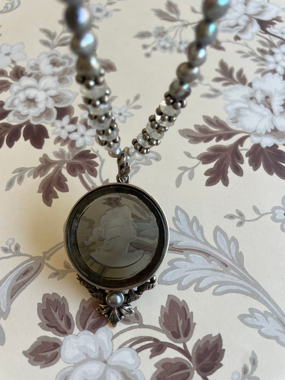 Thumbnail: Black Diamond, Pearl & Rainbow Moonstone Necklace