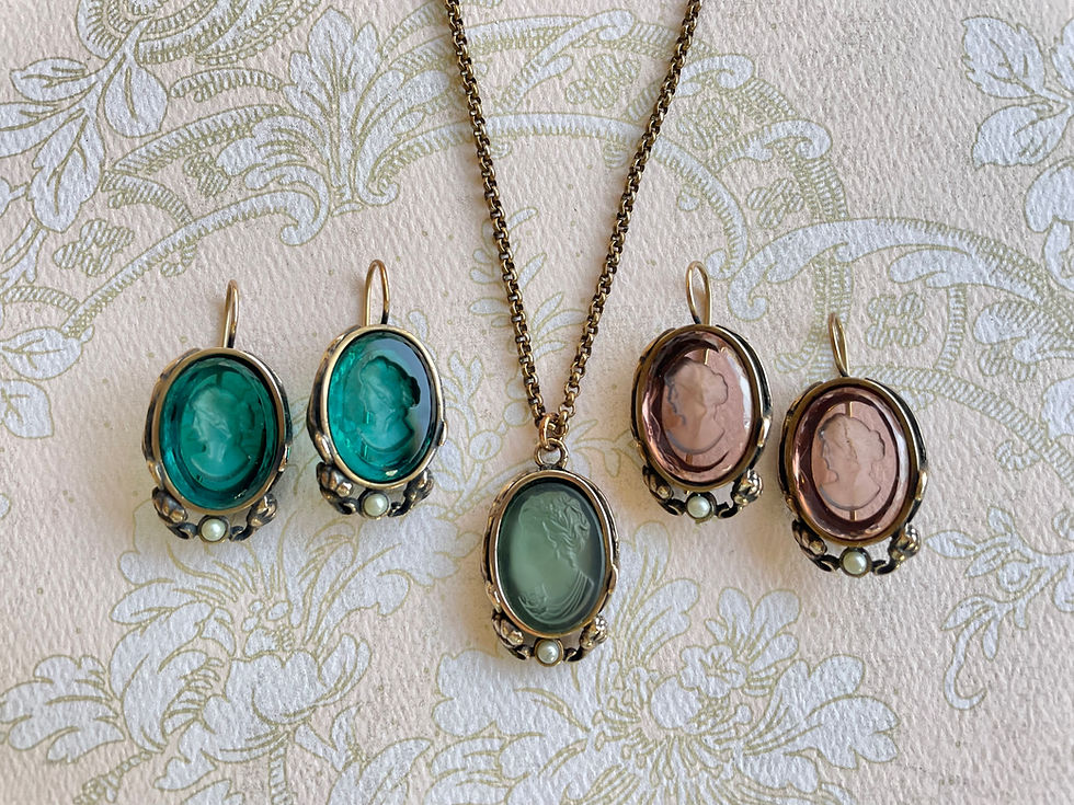 Thumbnail: Peach Intaglio Arts & Craft Earrings