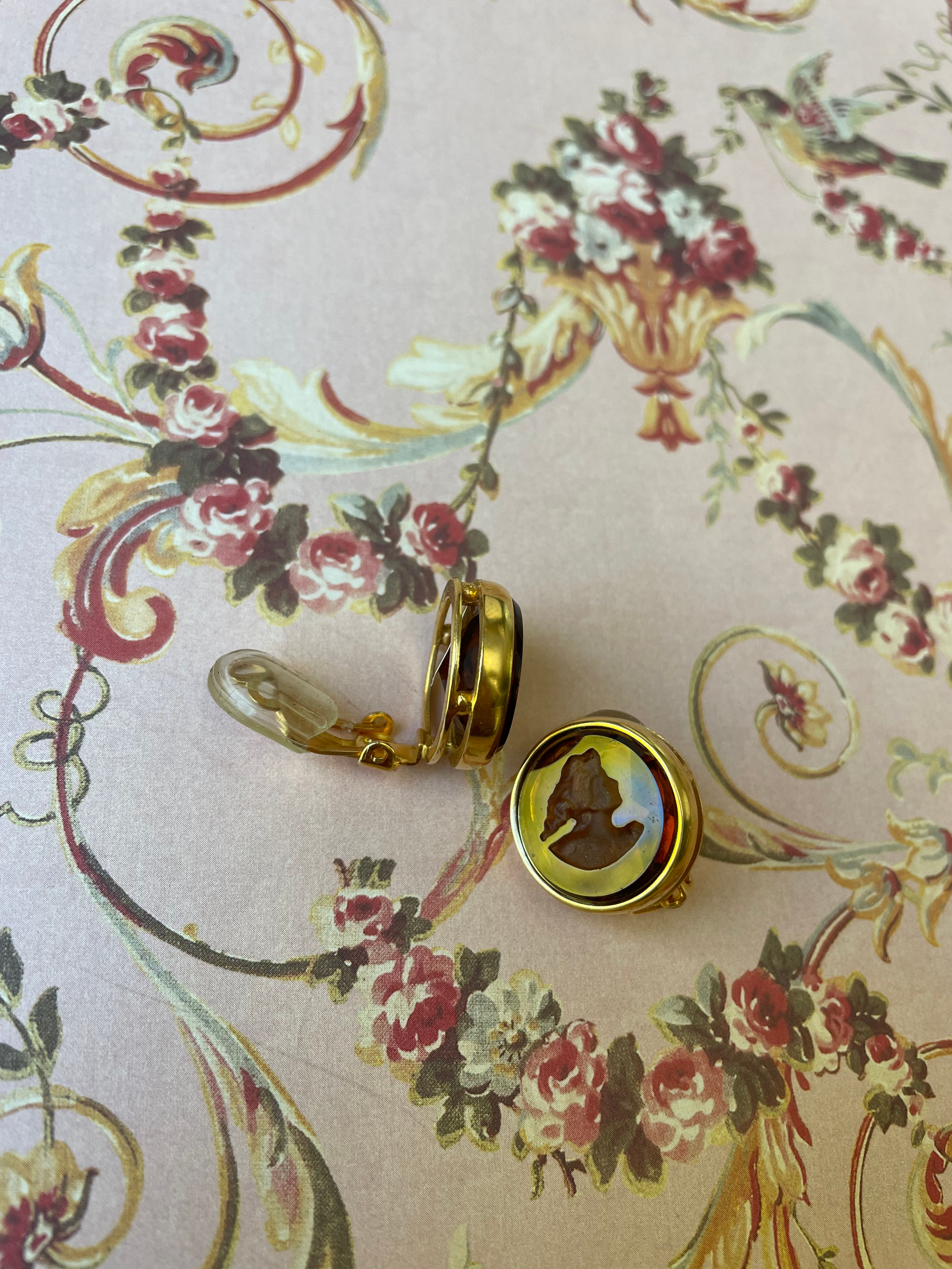 Smokey Topaz Intaglio CLIP Earrings