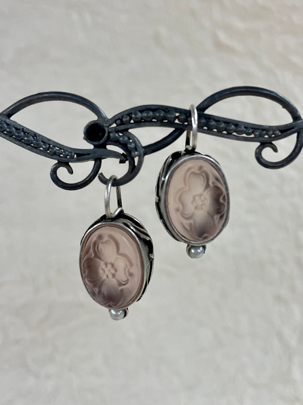 Dogwood Glass Cameo Earrings