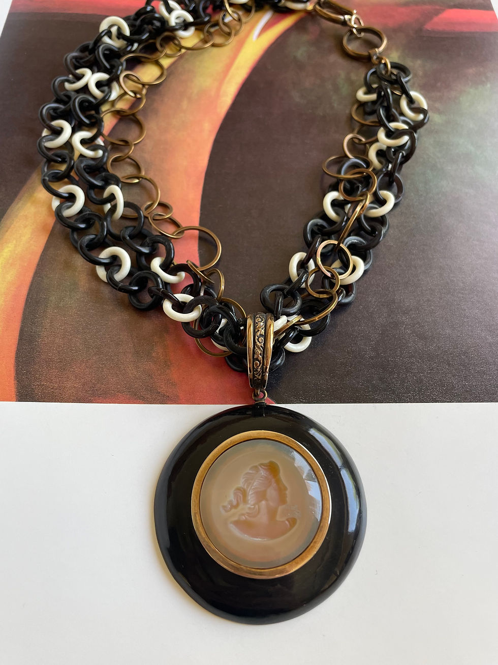 Thumbnail: Black Buffalo Horn Intaglio Necklace