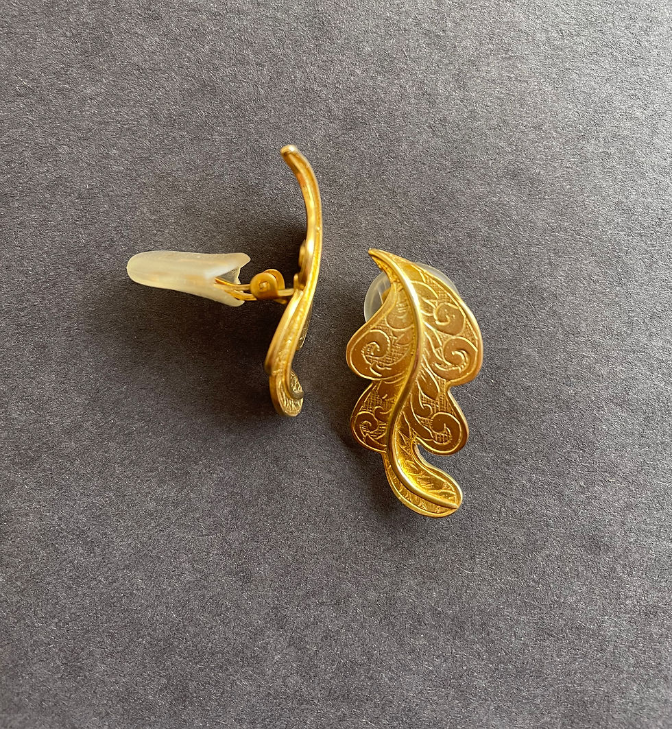 Thumbnail: Tooled Golden Oak Leaf Clip On Earrings