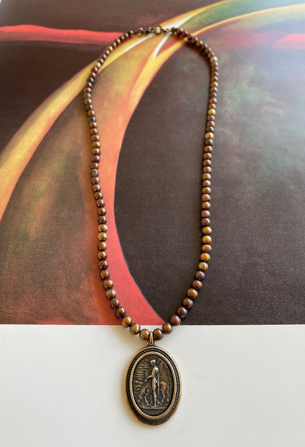 Thumbnail: Red Bronze Cameo & Pearl Necklace