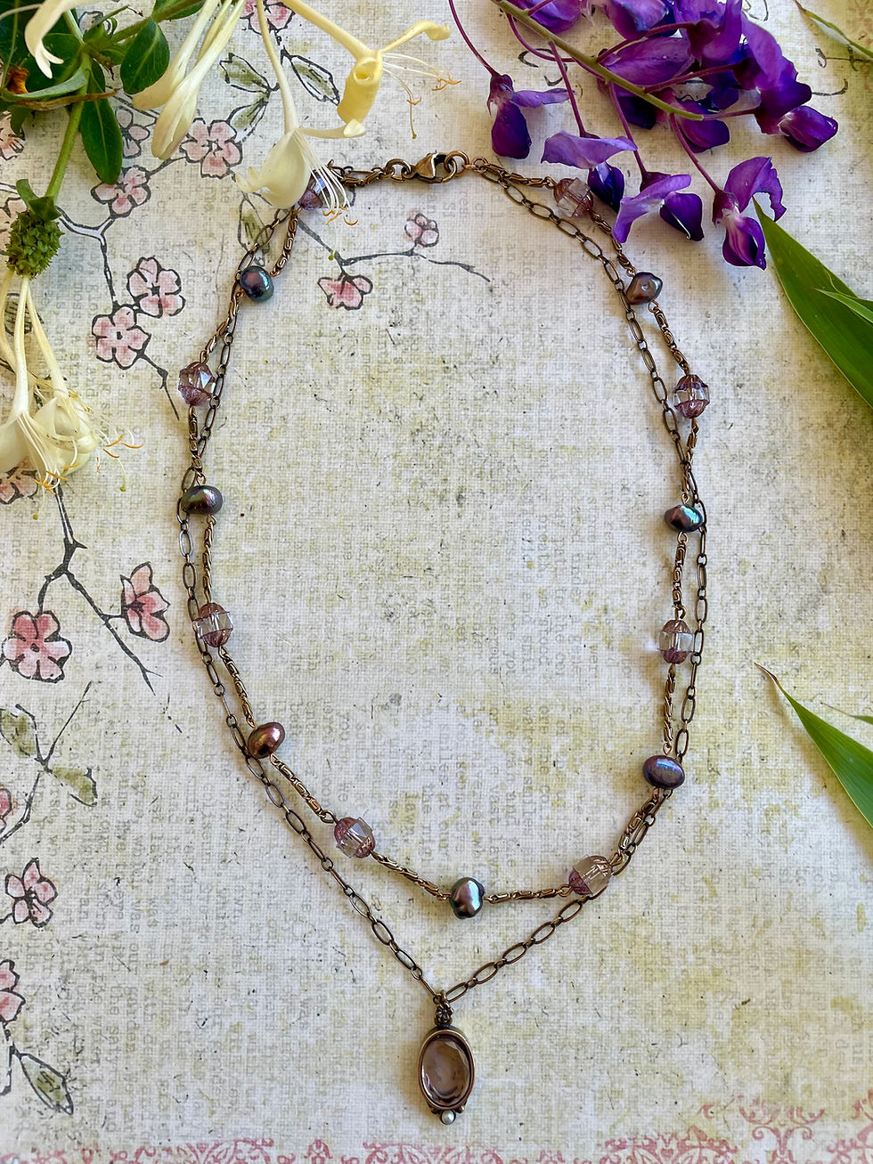 Thumbnail: Taupe Intaglio Double Strand Necklace