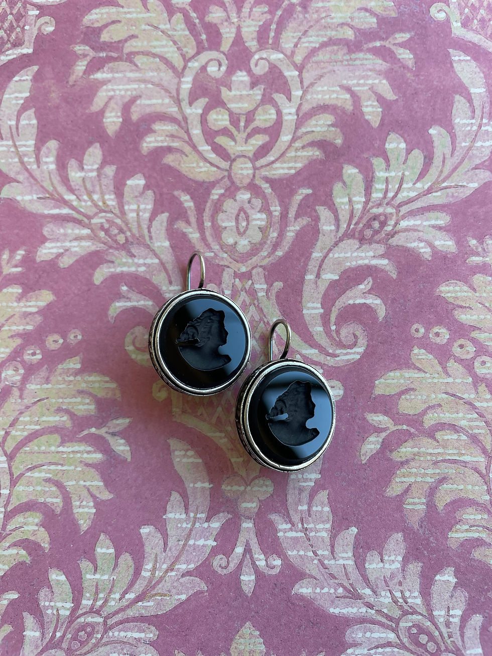 Thumbnail: Silver and Jet Intaglio Earrings