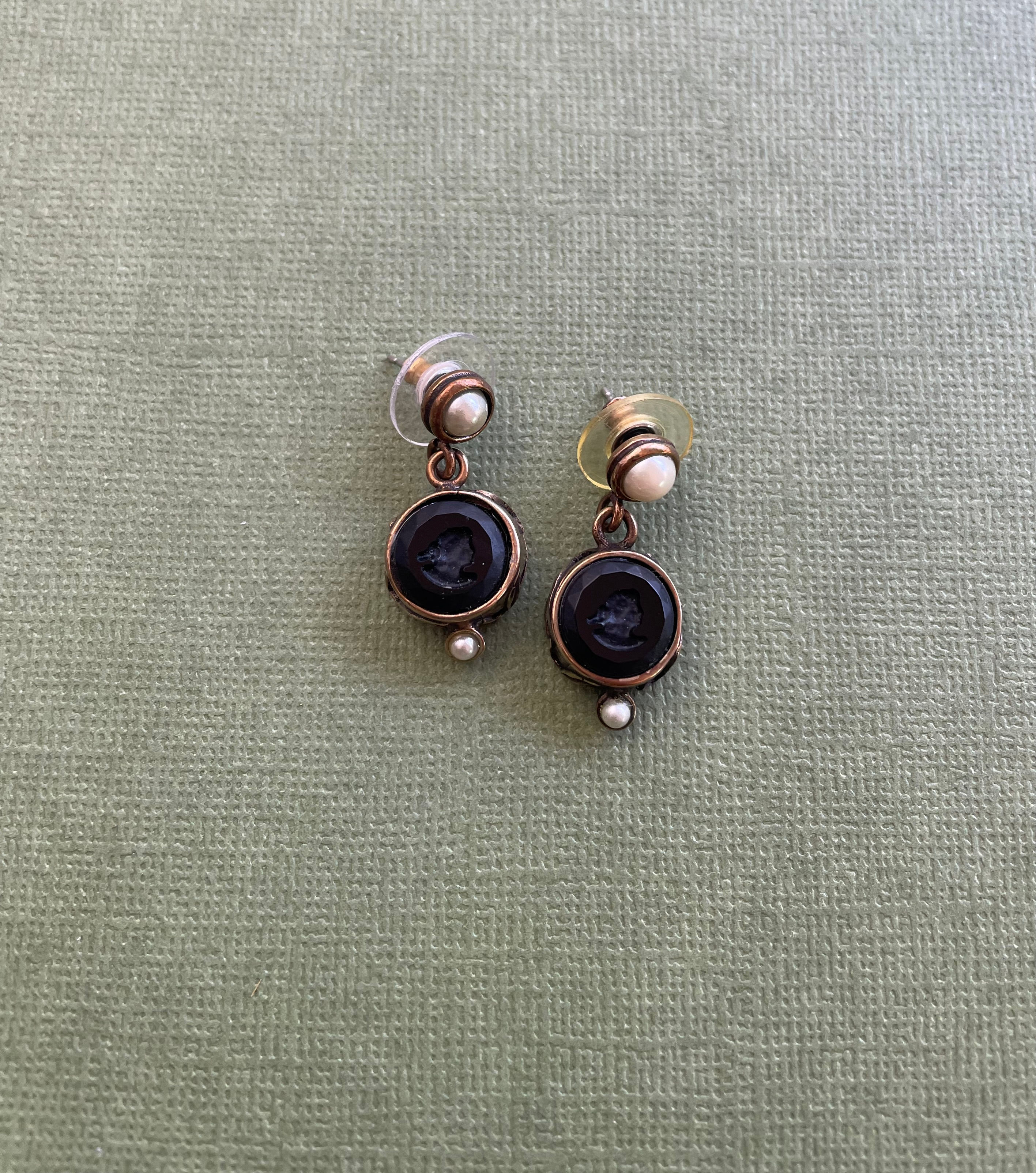 Petite Jet Intaglio Drop Earrings