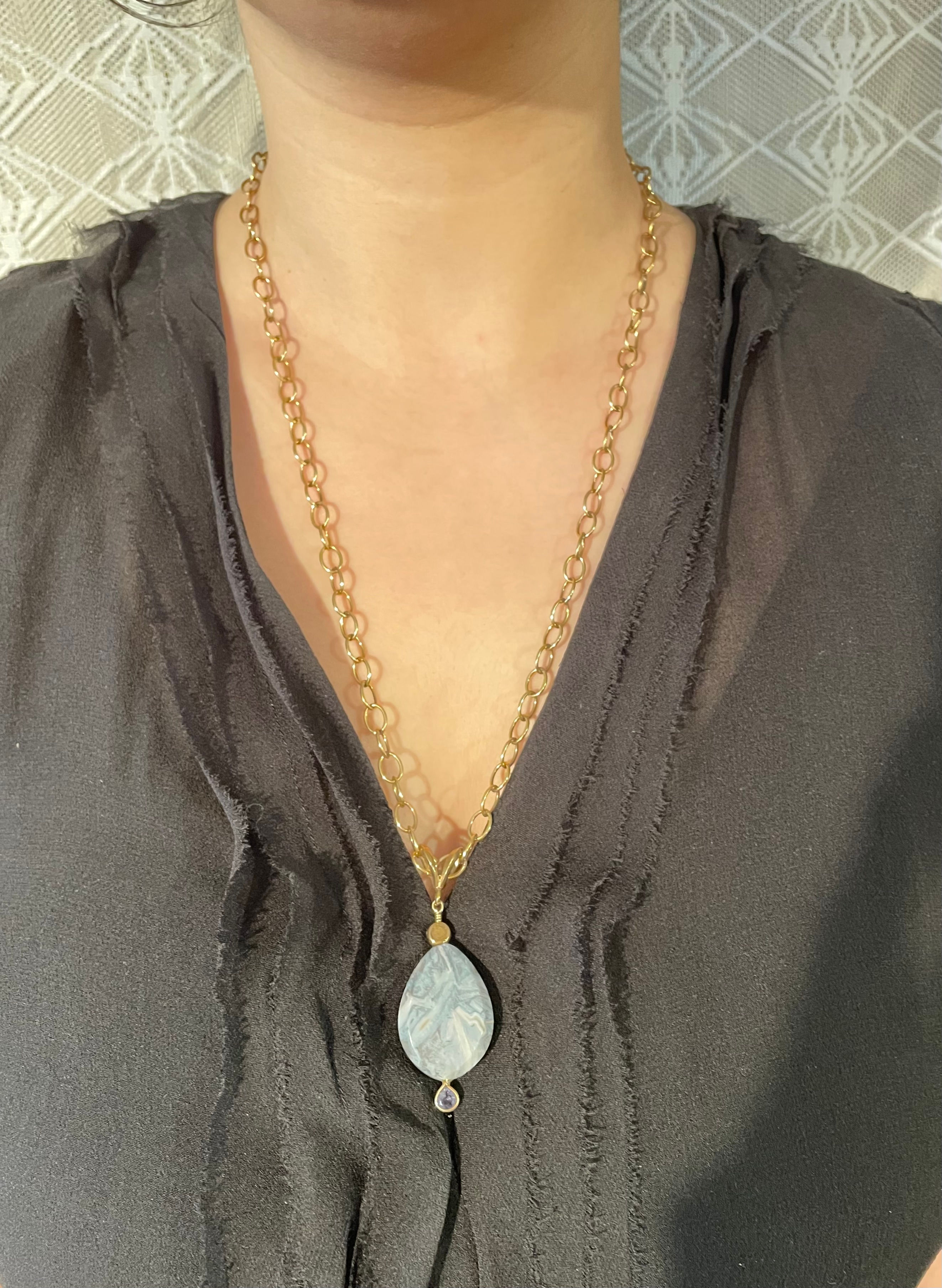 Blue Lace Agate Pendant Necklace