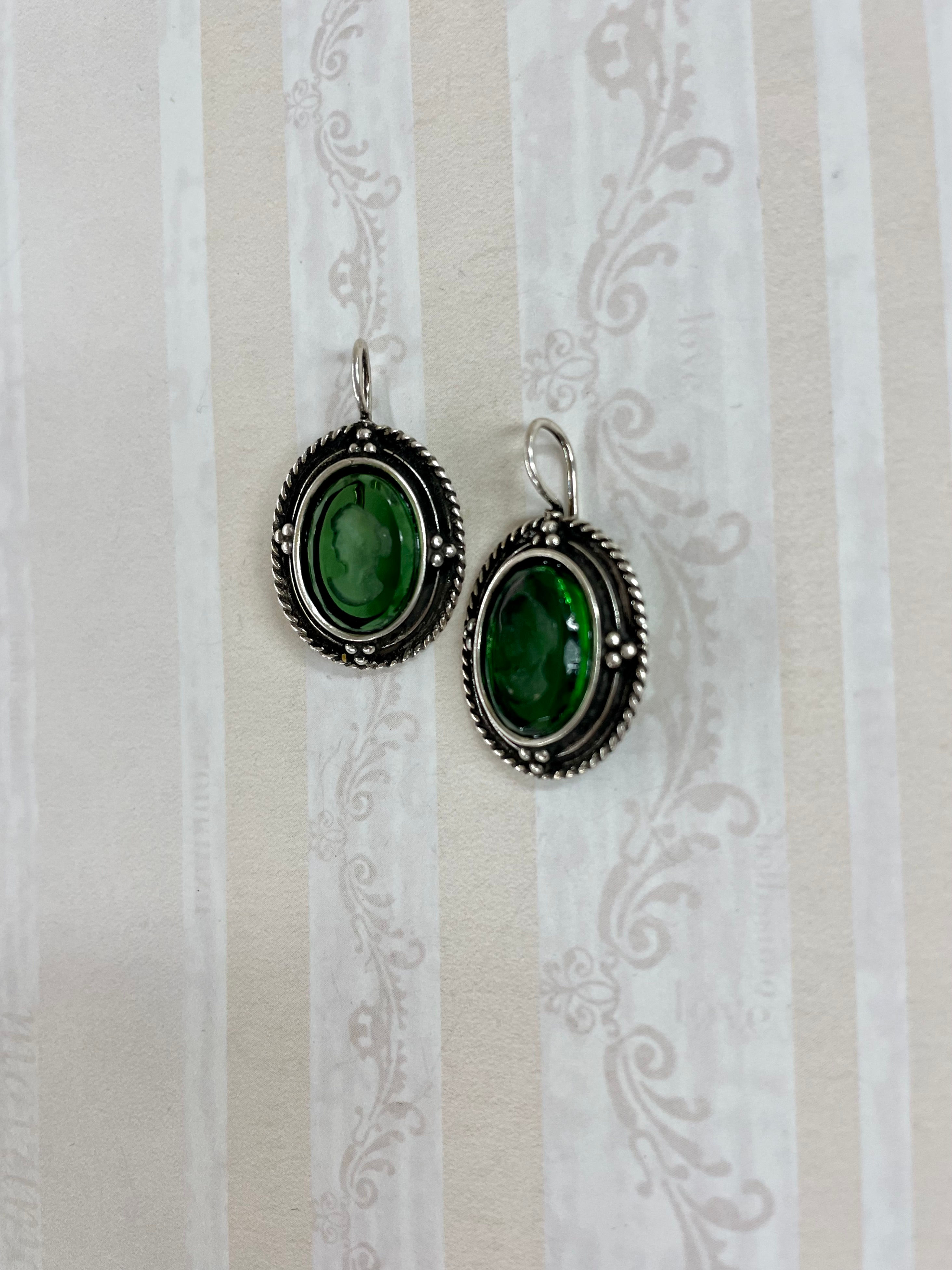 Forest Green Intaglio Earrings