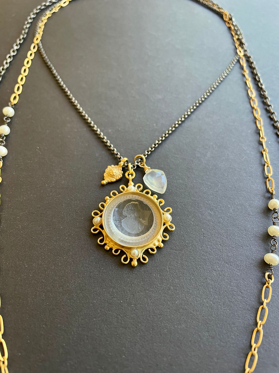 Thumbnail: Triple Strand, Triple Charm, Necklace