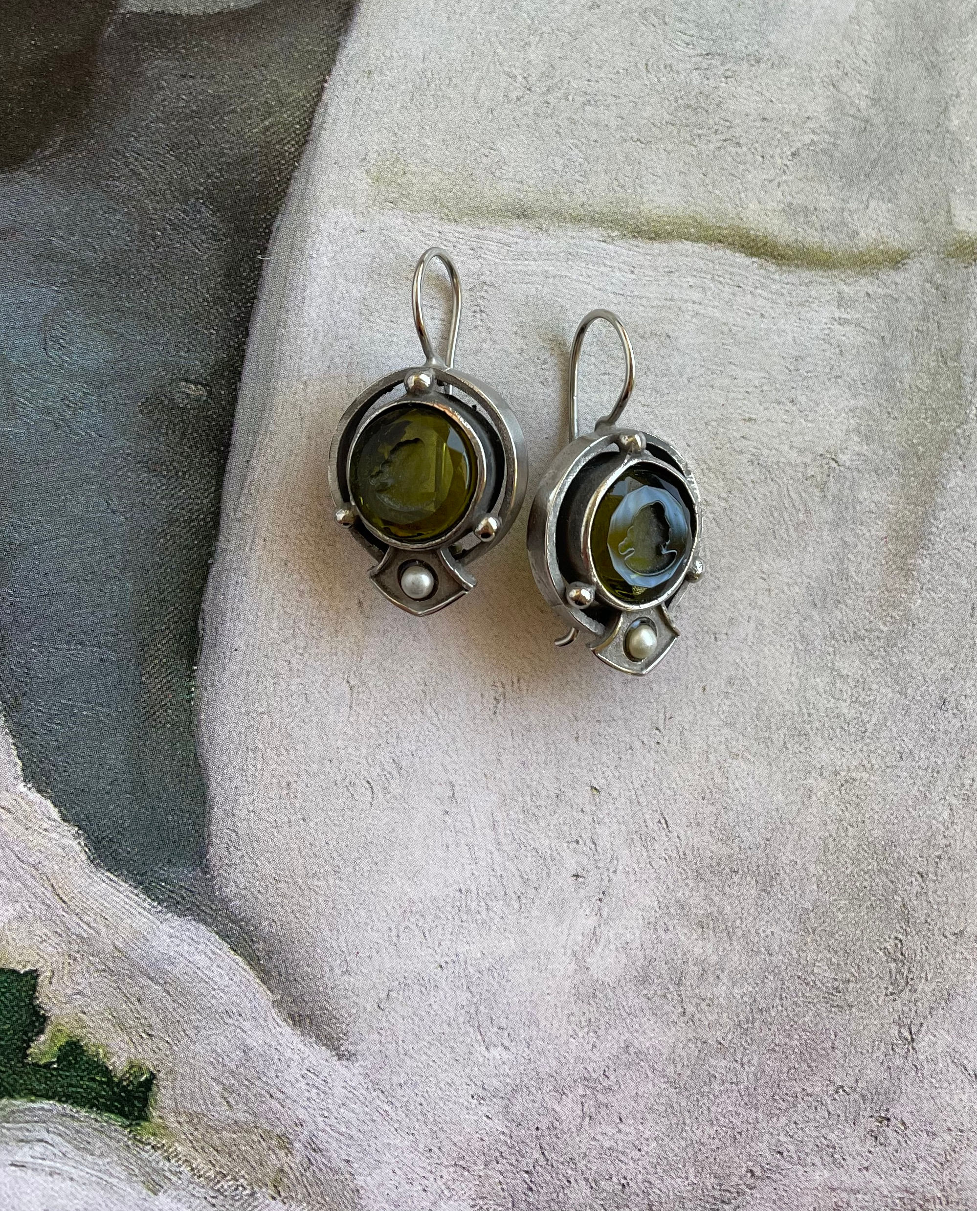Taliesin Intaglio Silver Earrings