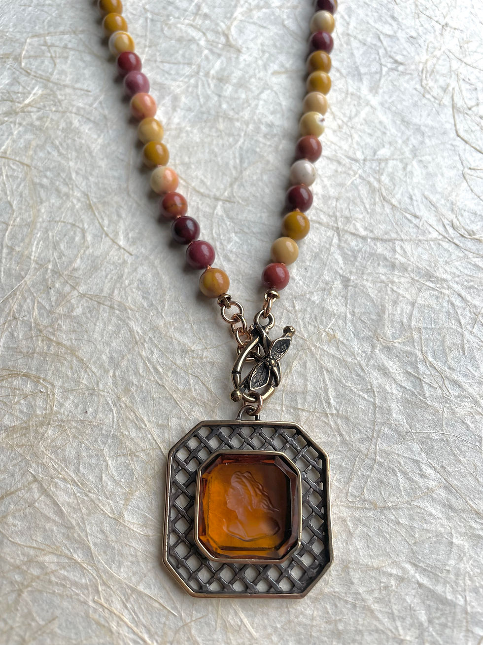 Thumbnail: Autumn Affair Jasper Madeira Intaglio Necklace ATPN127