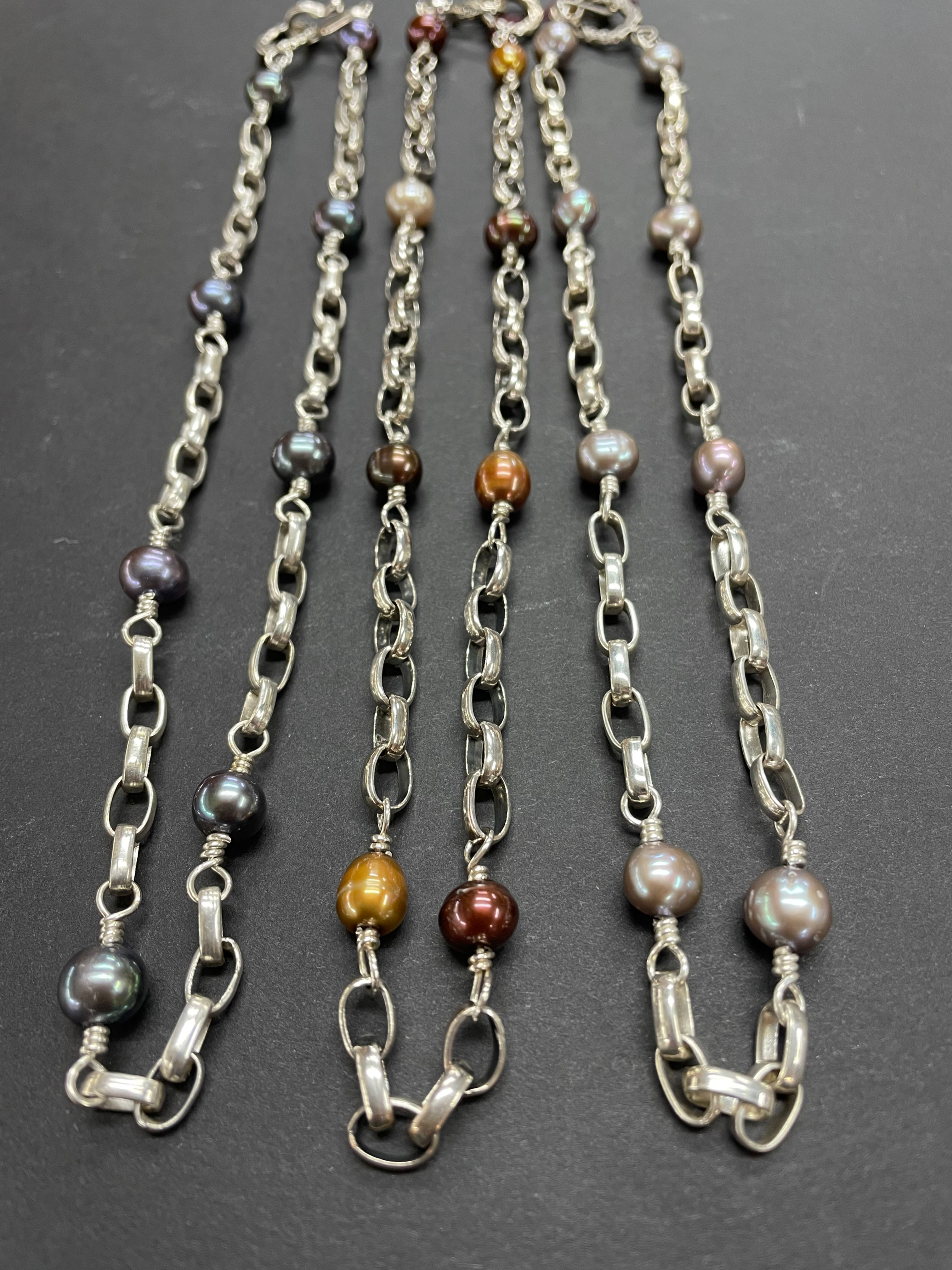 Kim Klass Western Tooled Sterling Pearl Chain