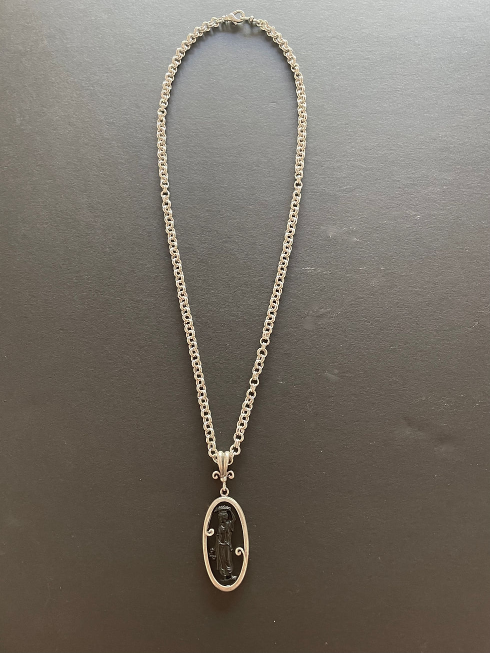 Thumbnail: Oval Jet Cameo Silver Kyros Pendant