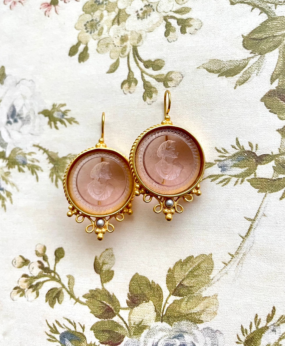 Victoriana Peach Intaglio Earrings in Gold