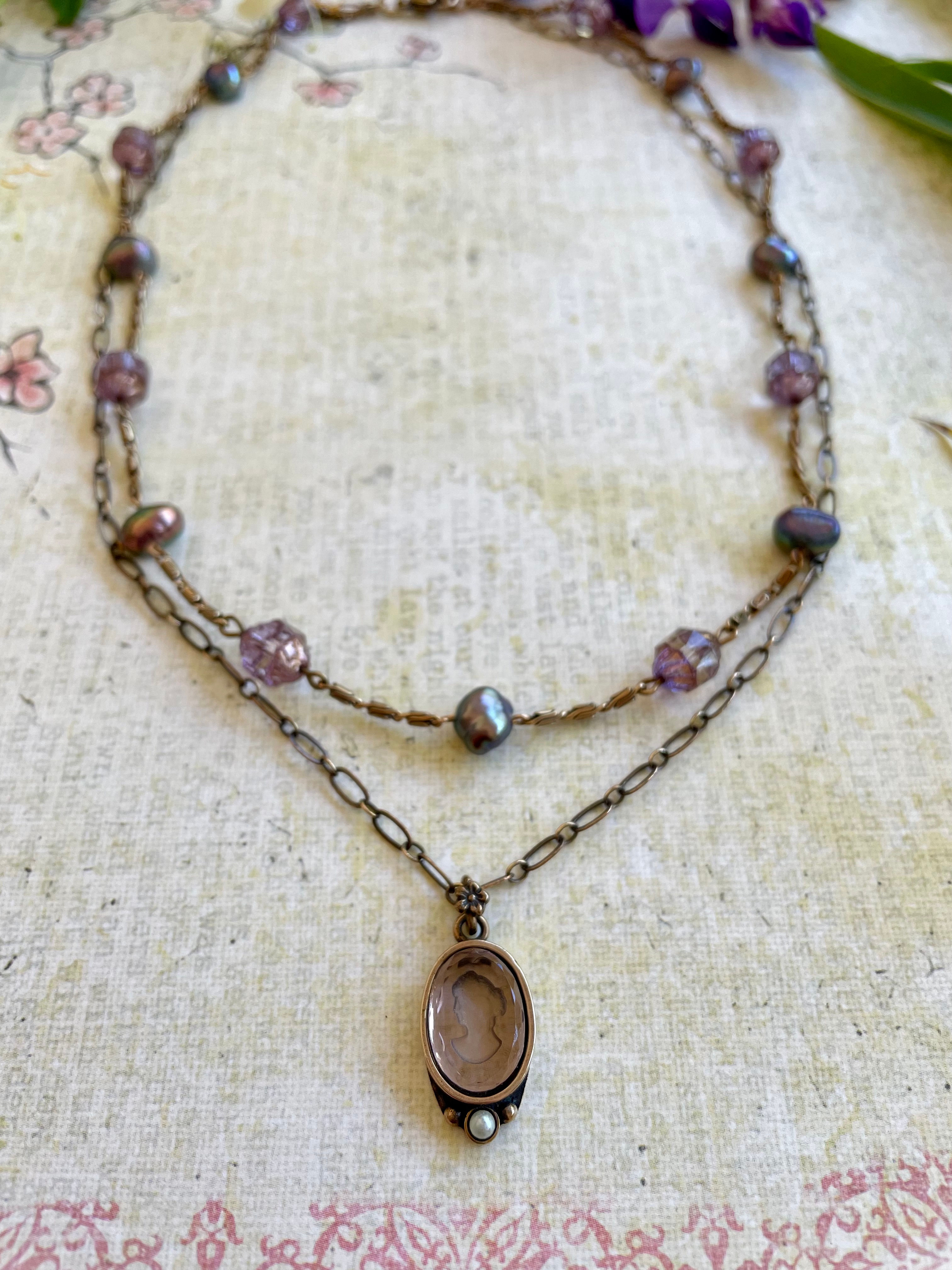 Taupe Intaglio Double Strand Necklace