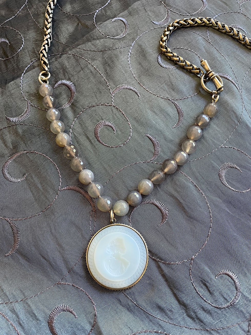 Thumbnail: Opalite Milk Glass Intaglio Long Necklace