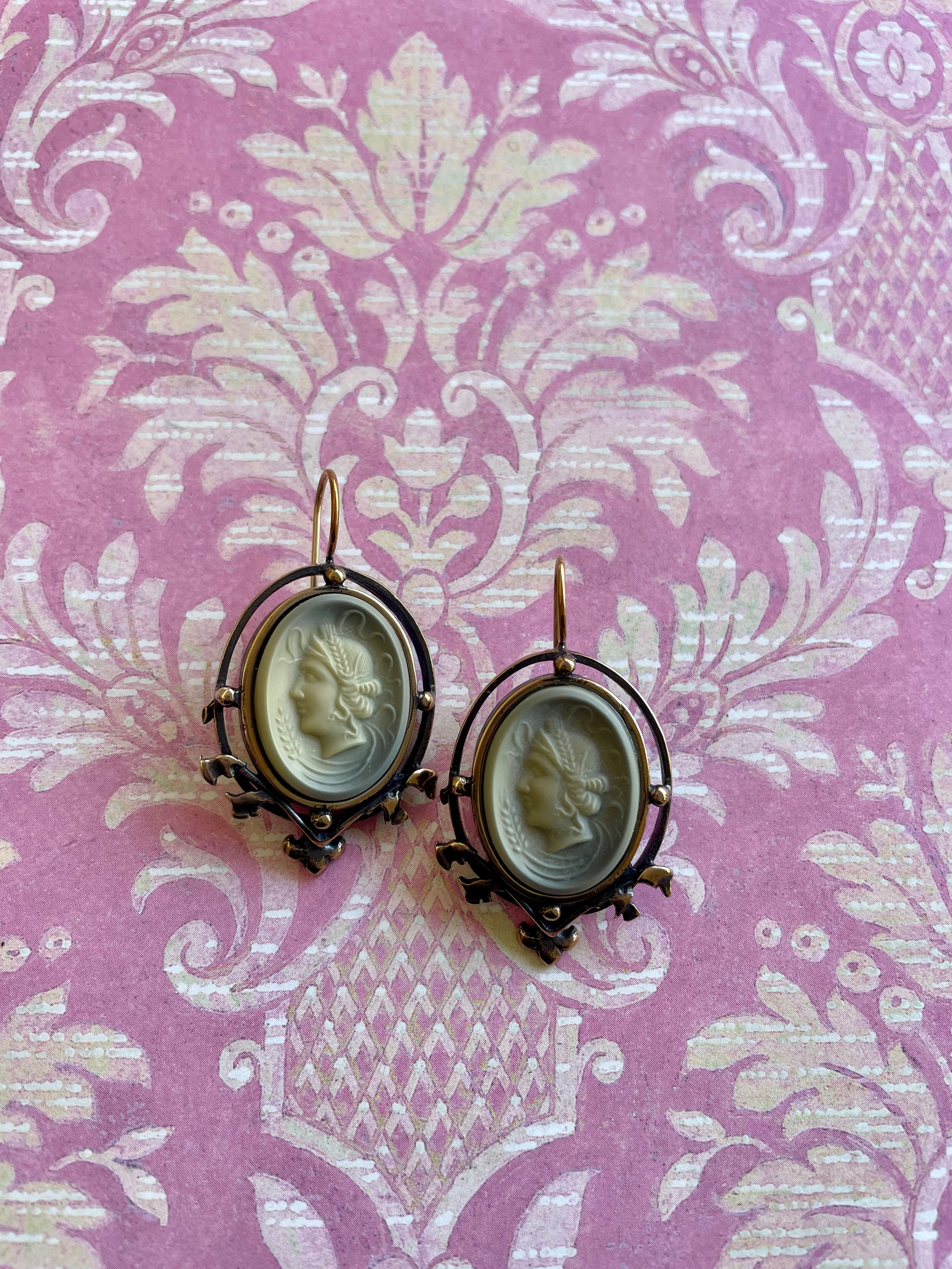 Victorian Garden Cameo Earrings