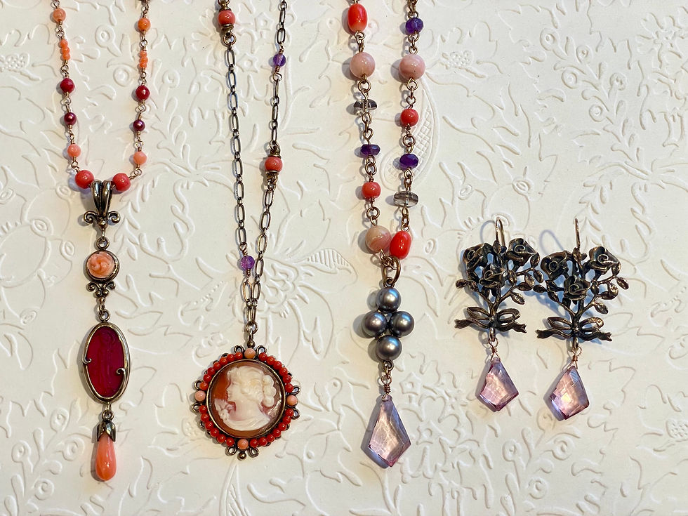 Thumbnail: Pearl Coral Drop Chain Necklace