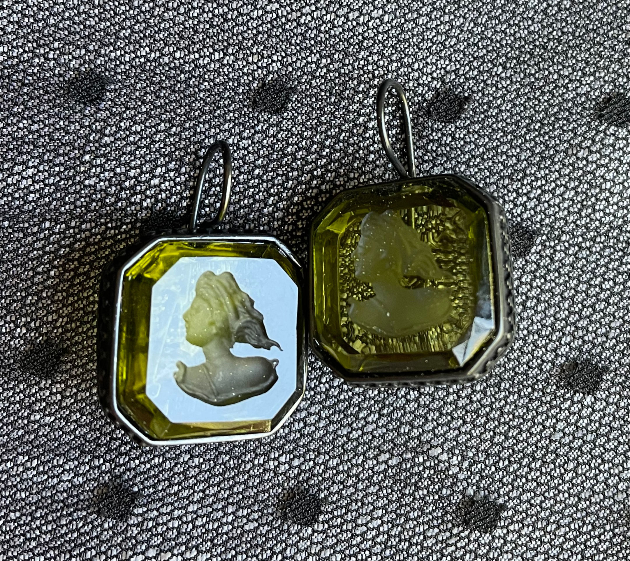 Acide Intaglio Jet Earrings