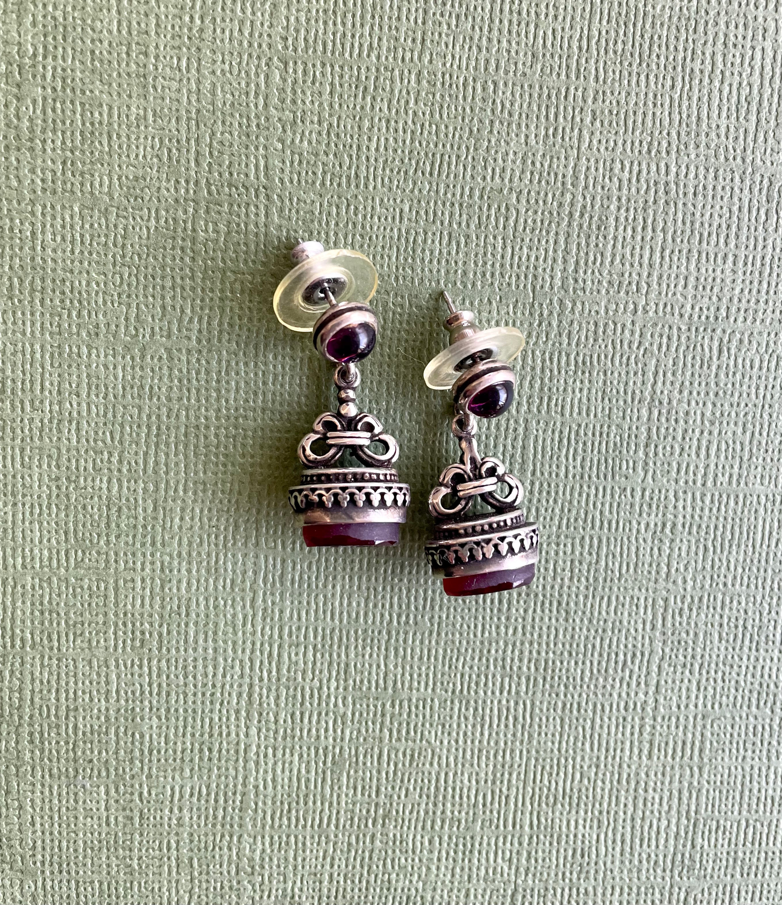 Fob Intaglio Drop Silver Earrings