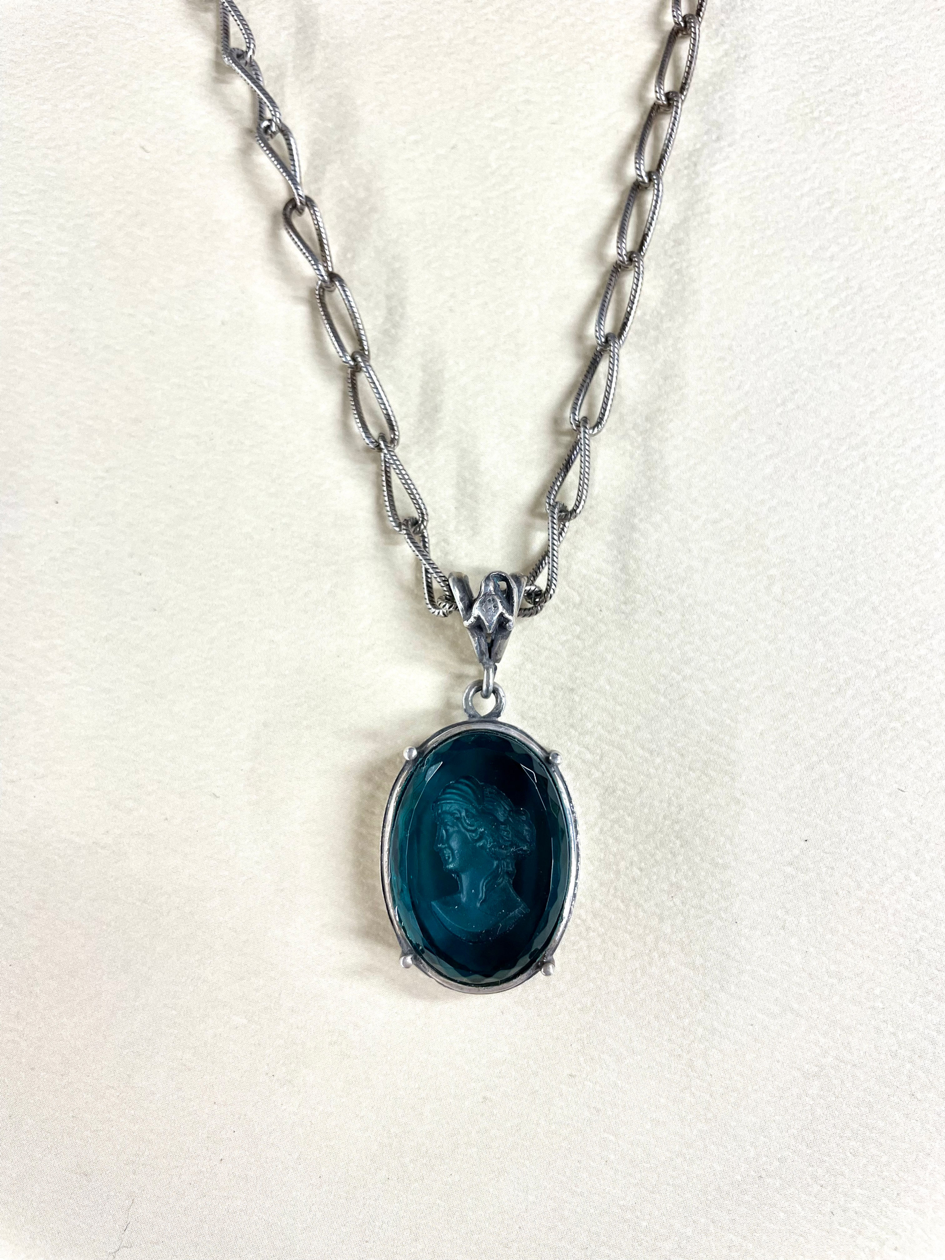 Zircon Intaglio Silver Necklace