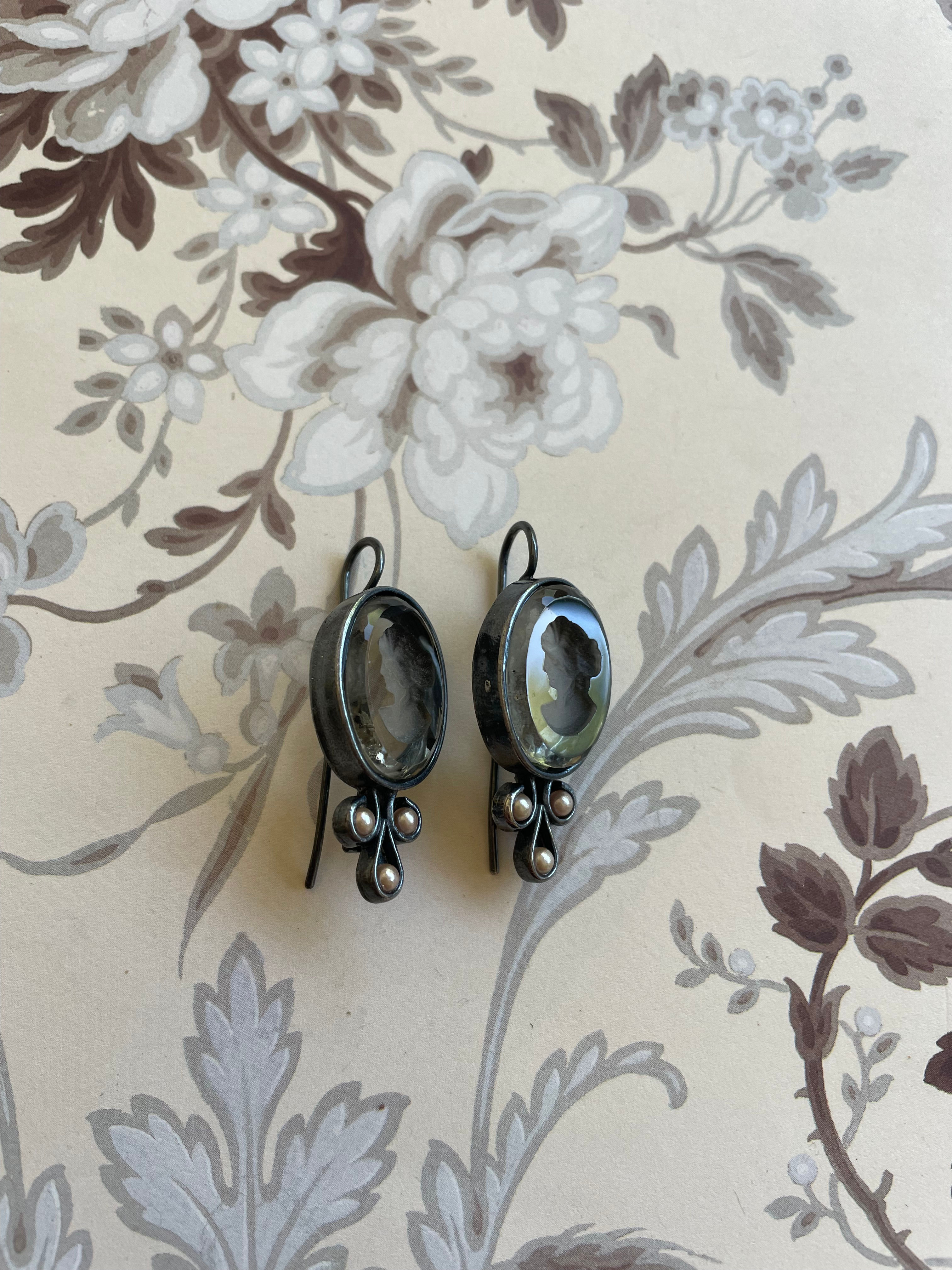 Gun Metal Intaglio Earrings