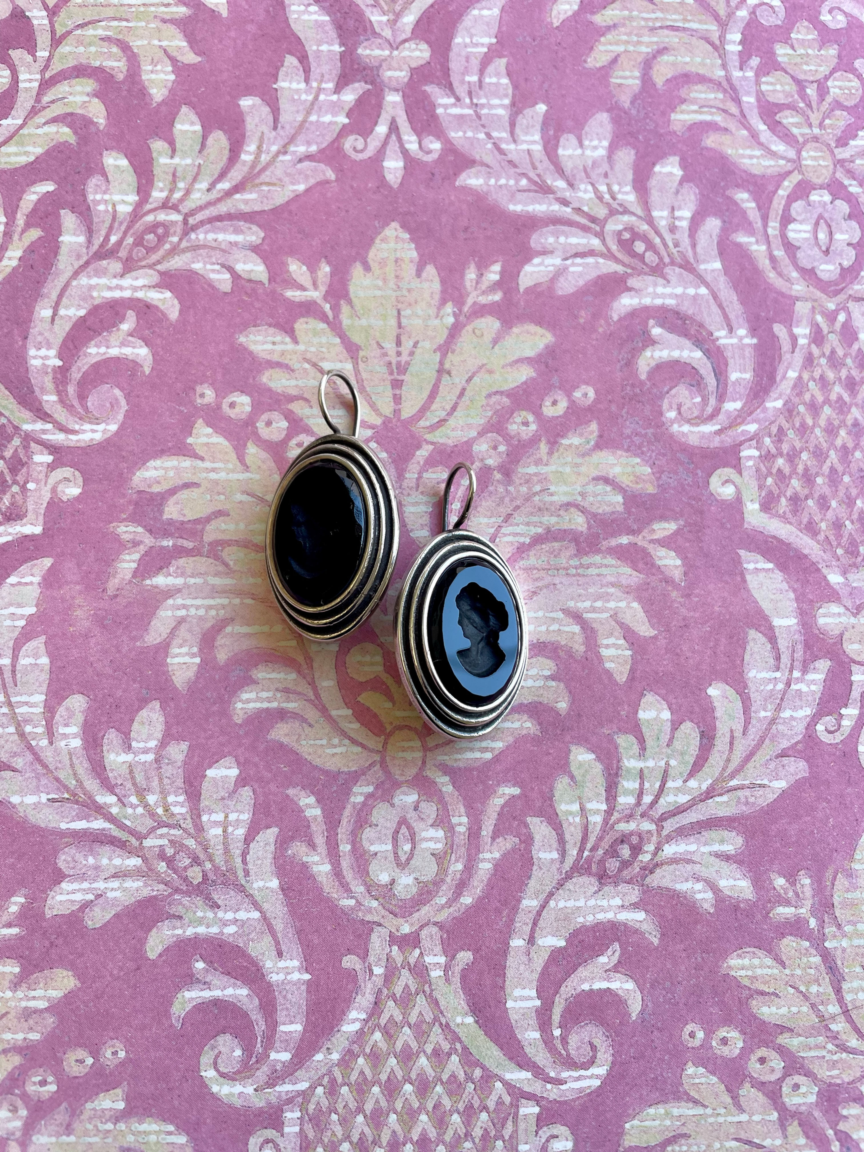 Scala Jet & Silver Intaglio Earrings