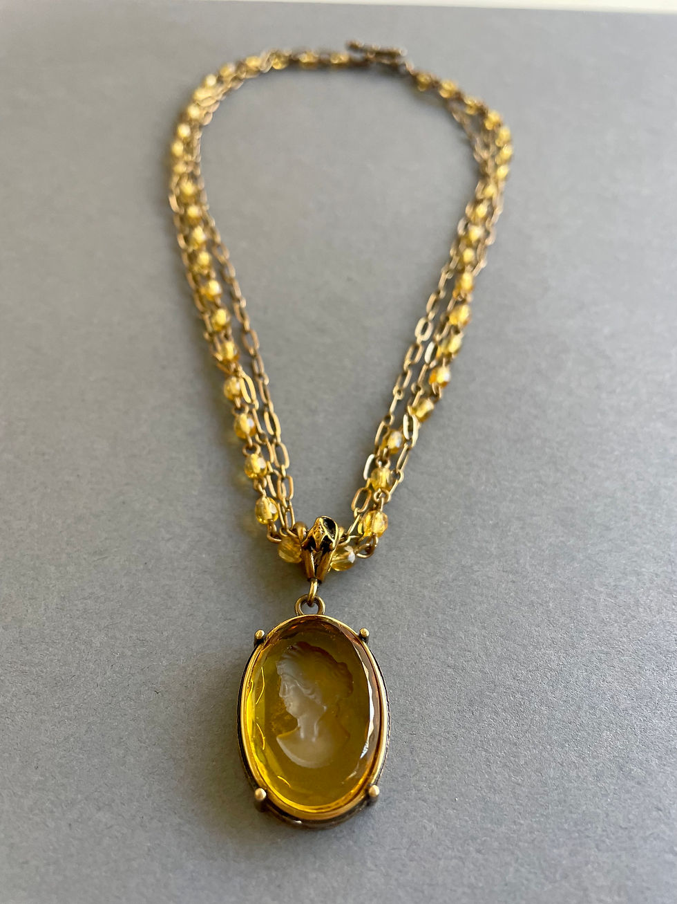 Thumbnail: Light Topaz Intaglio Rosary Chain Necklace