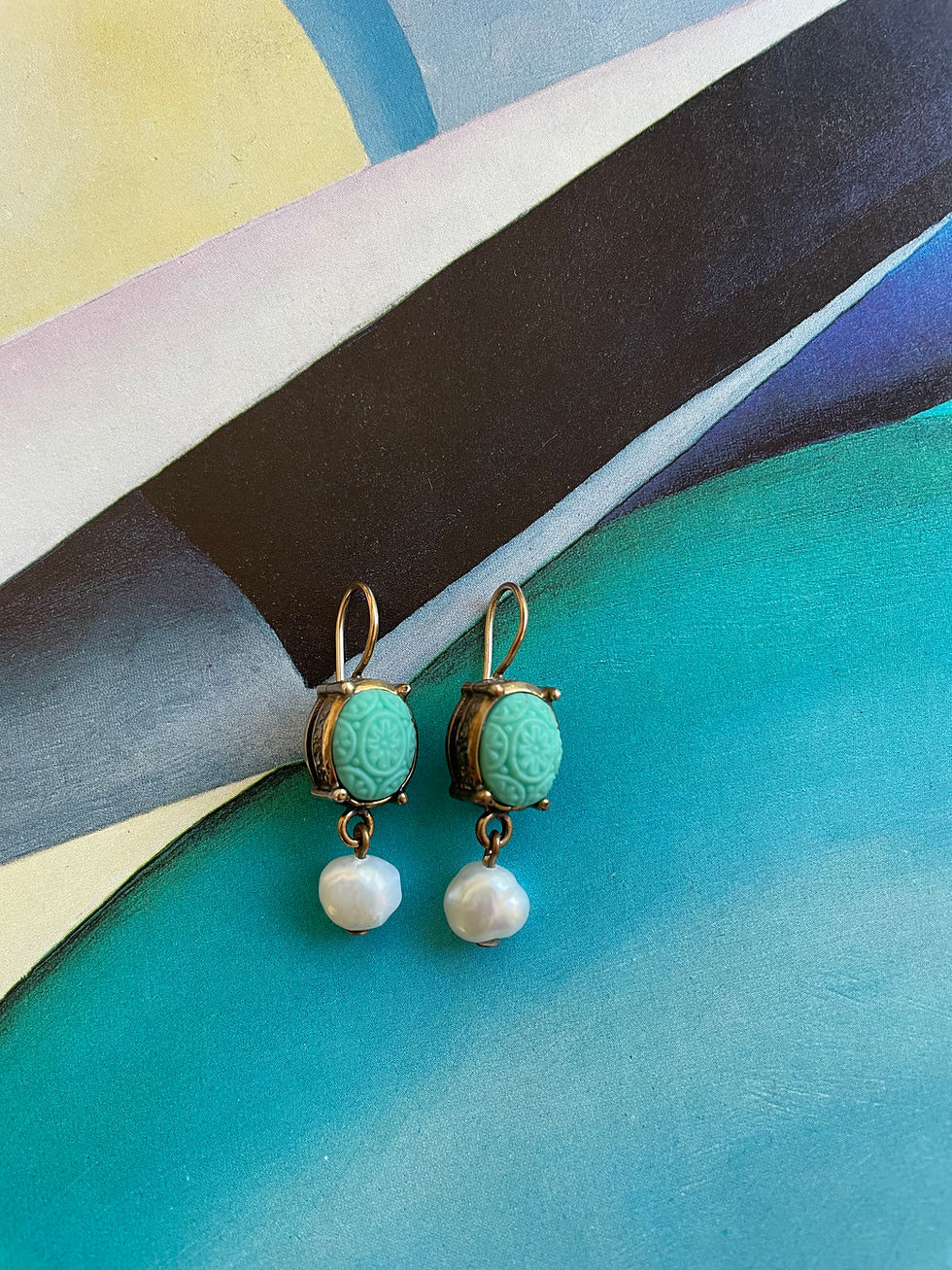Turquoise Filigree Pearl Drop Earrings