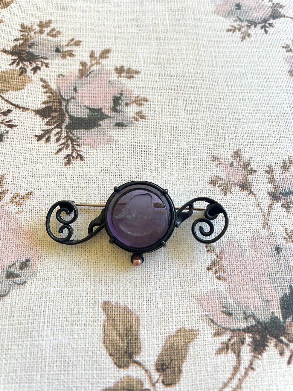 Amethyst Intaglio Jet Plate Brooch