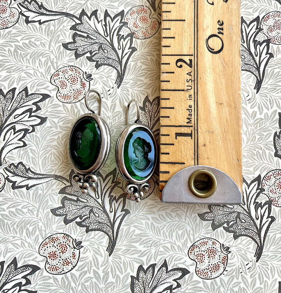 Thumbnail: Forest Green Intaglio Silver Earrings