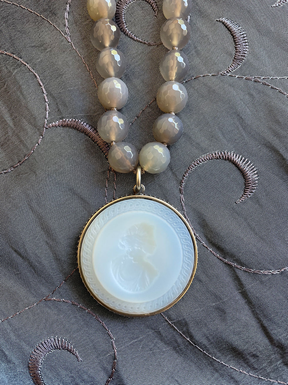 Thumbnail: Opalite Milk Glass Intaglio Long Necklace