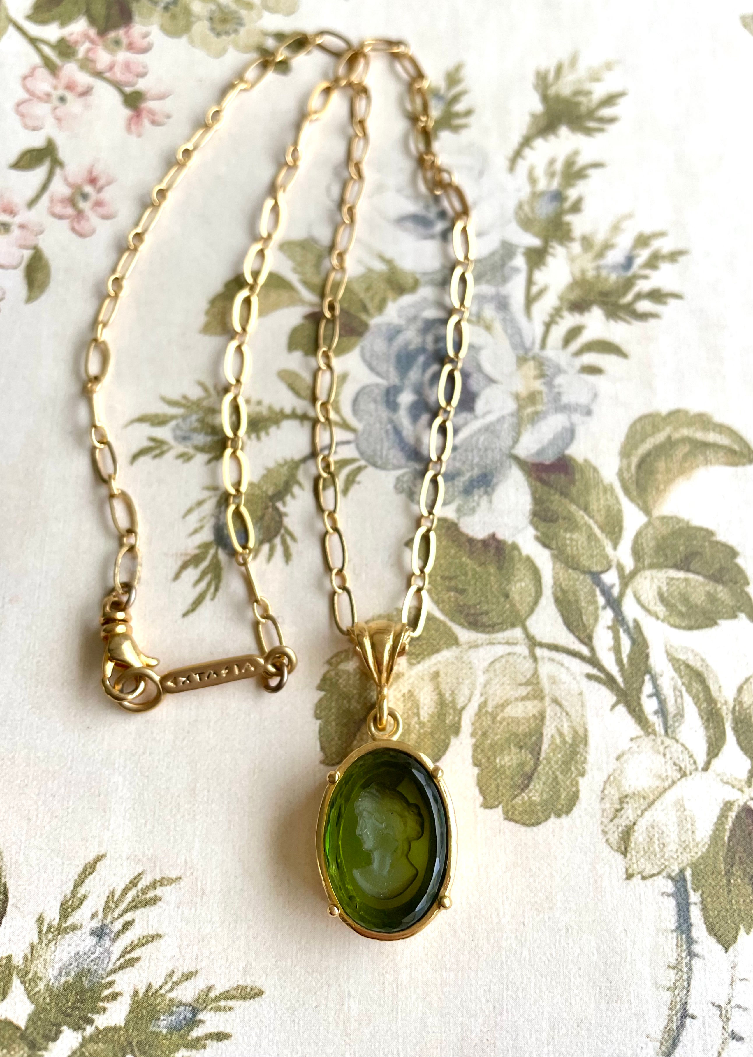 Olivine Intaglio Neclace