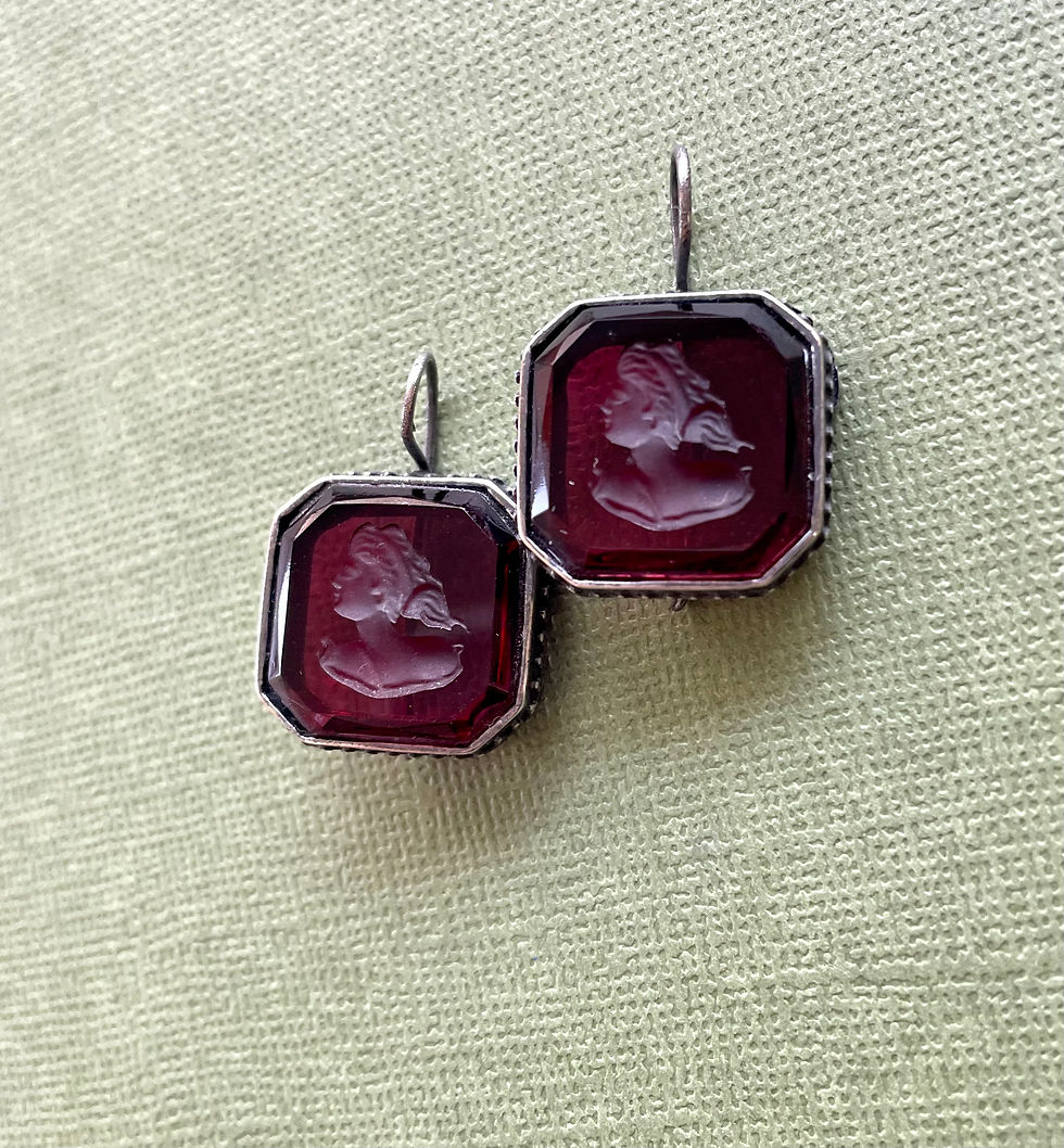 Thumbnail: Gun Metal Ruby Intaglio Earrings