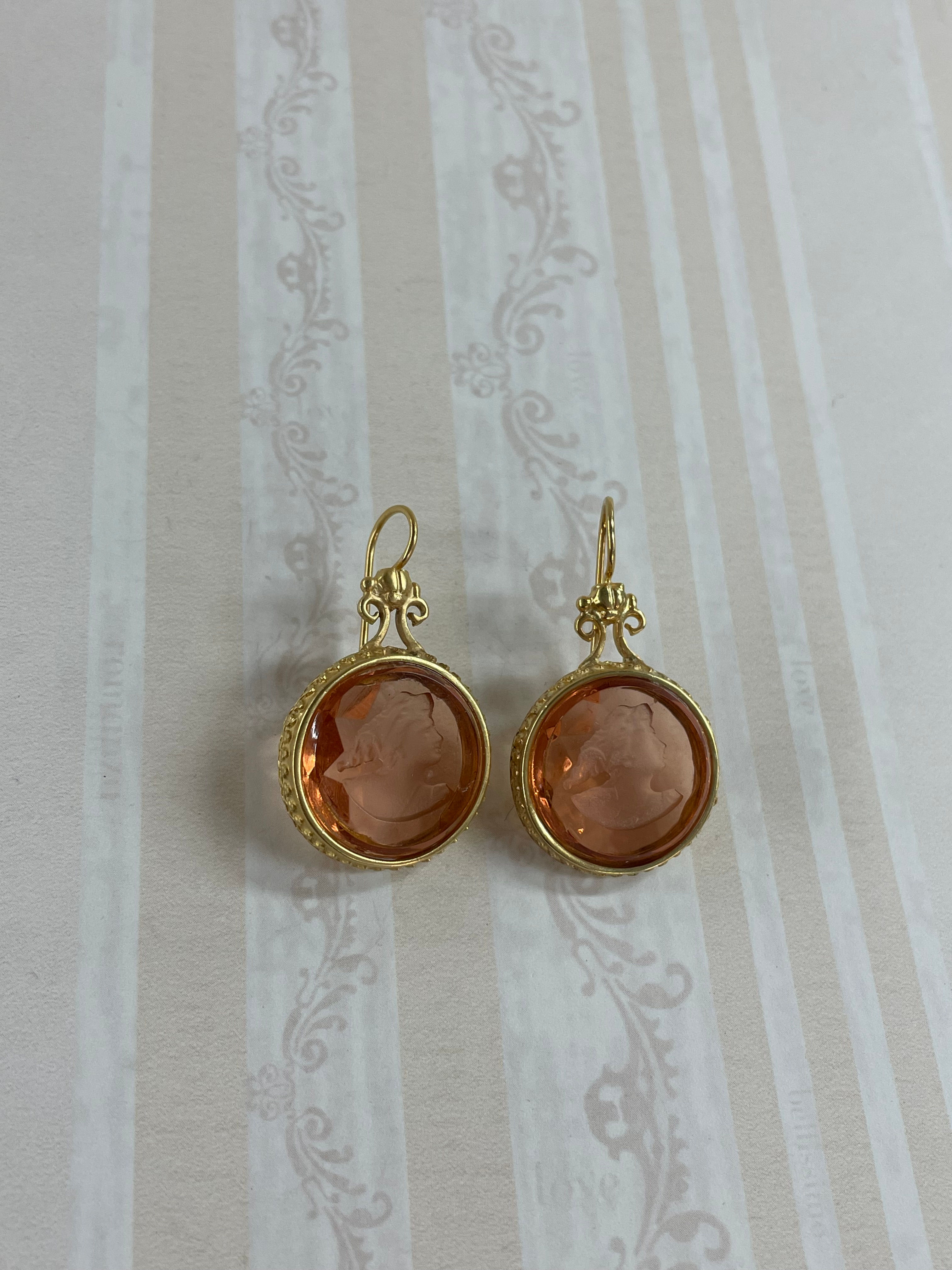 Peach & Gold Intaglio Earrings